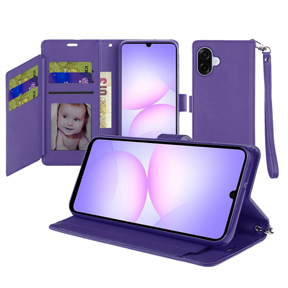 for samsung galaxy a07 wallet id card holder case cover dark purple