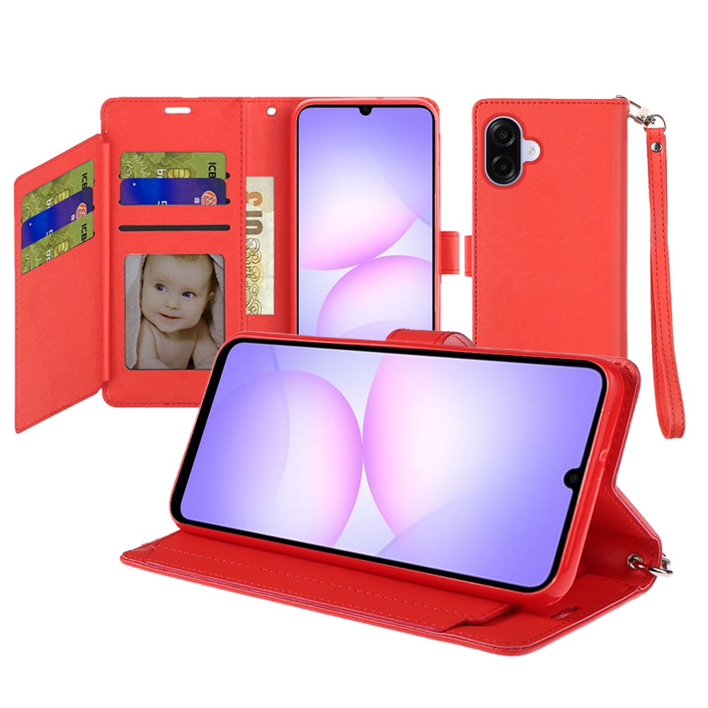for samsung galaxy a07 wallet id card holder case cover red