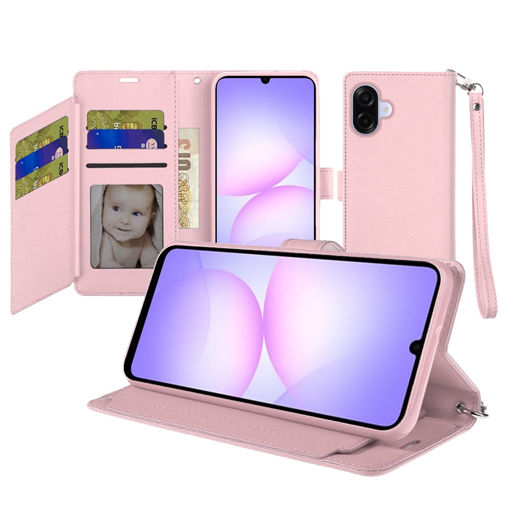 for samsung galaxy a07 wallet id card holder case cover rose gold
