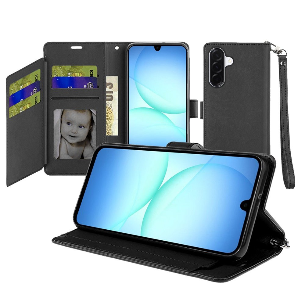 for samsung a17 5g wallet id card holder case cover black