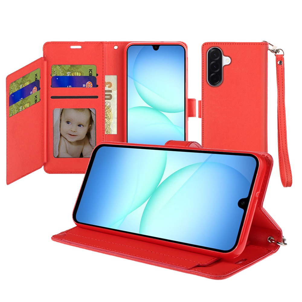 for samsung a17 5g wallet id card holder case cover red