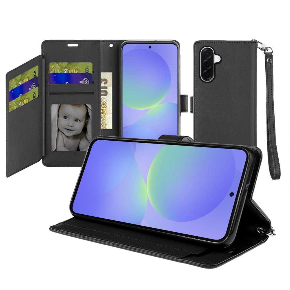 for samsung galaxy a37 wallet id card holder case cover black