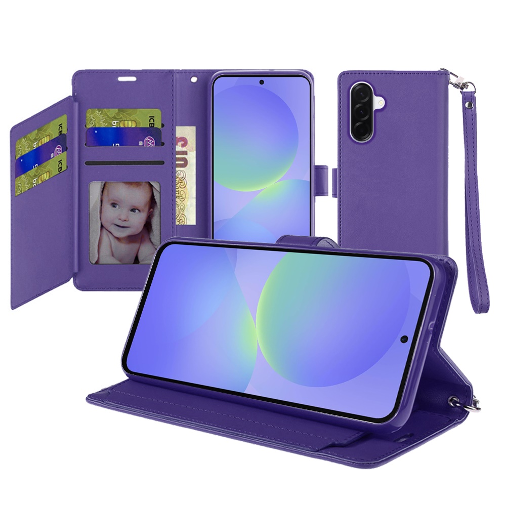 for samsung galaxy a37 wallet id card holder case cover dark purple