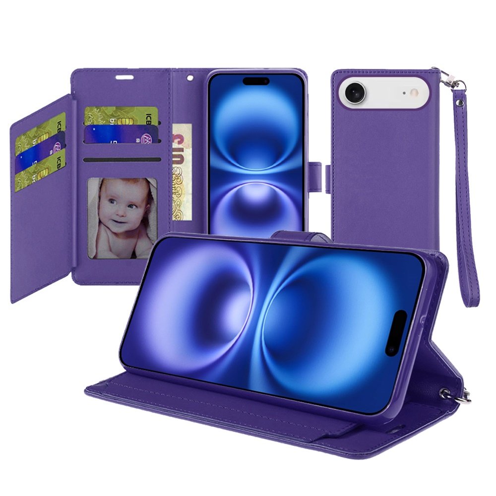 for iphone 17 air wallet id card holder case cover dark purple