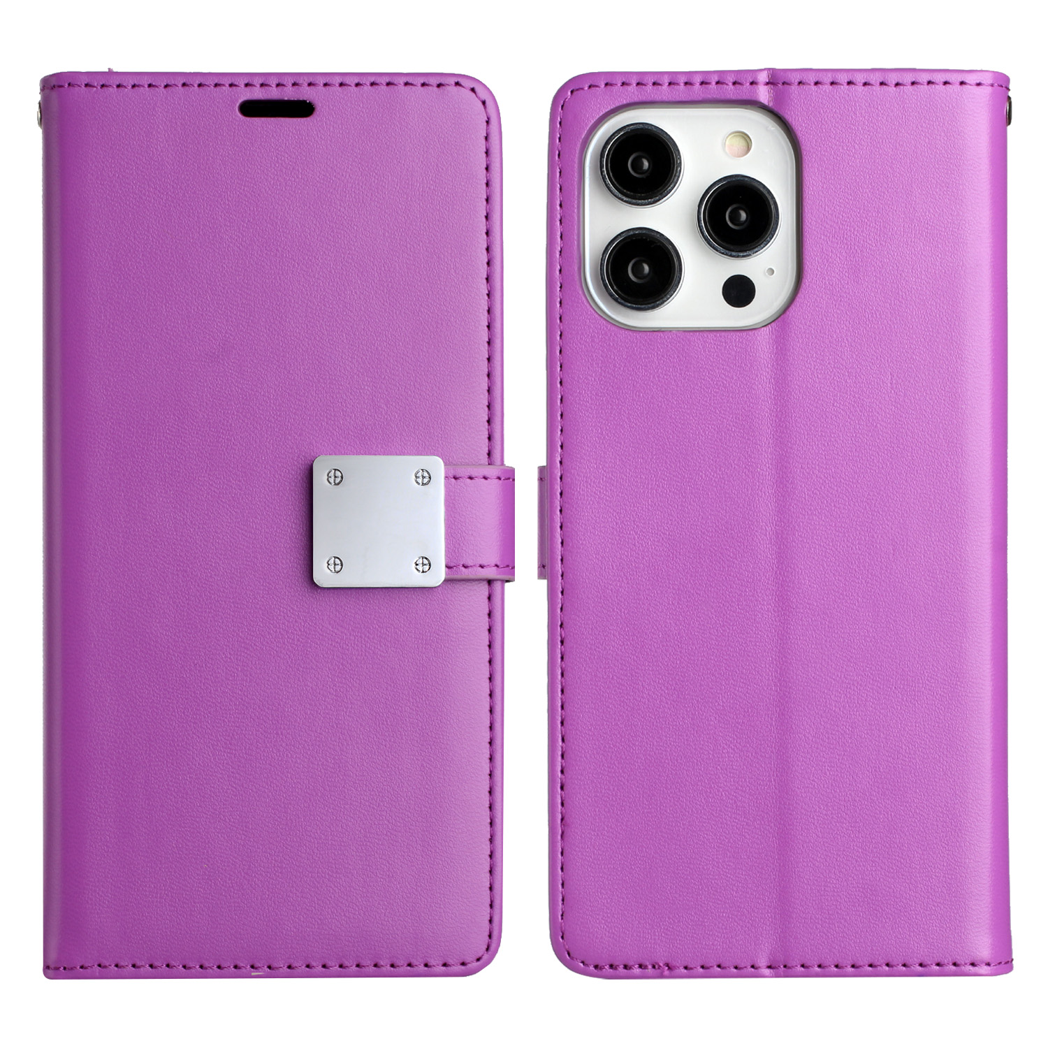 for apple iphone 14 pro max 6.7" wallet id card holder case cover dark purple