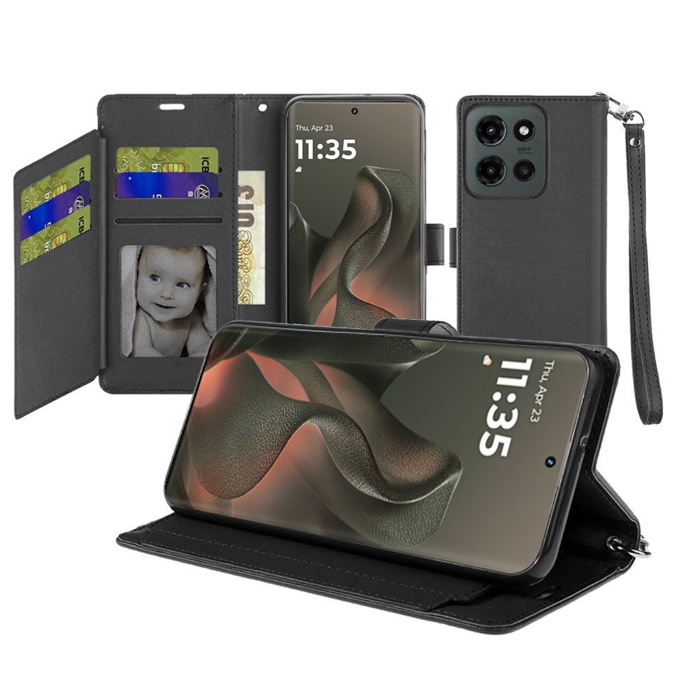 for motorola edge 2025 wallet id card holder case cover black
