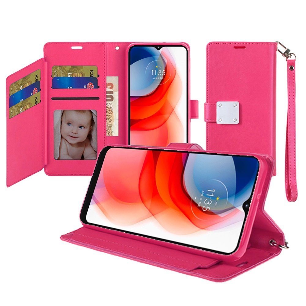 for iphone 15 wallet id card holder case cover hot pink