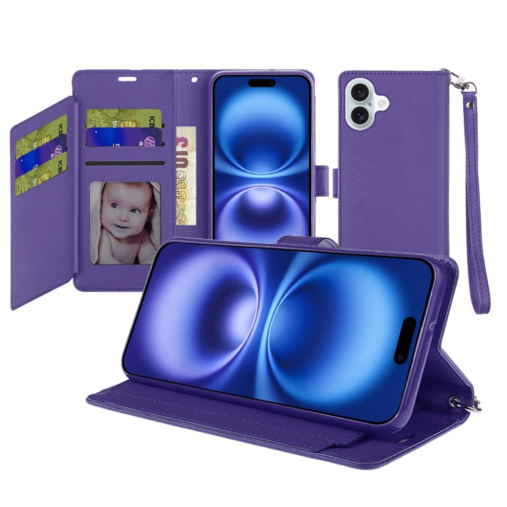 for iphone 17 wallet id card holder case cover dark purple