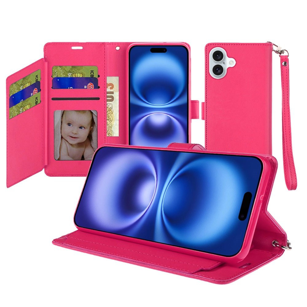 for iphone 17 wallet id card holder case cover hot pink