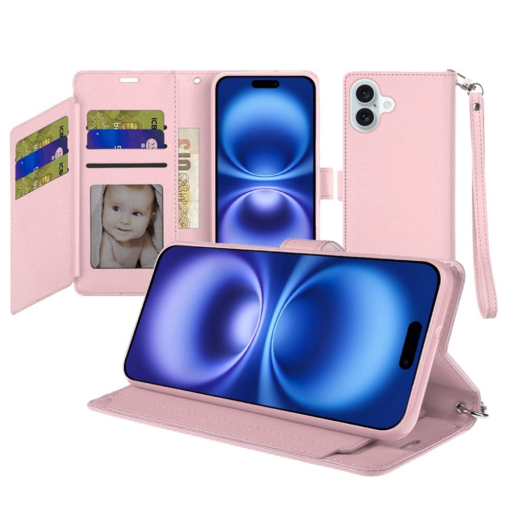 for iphone 17 wallet id card holder case cover rose gold