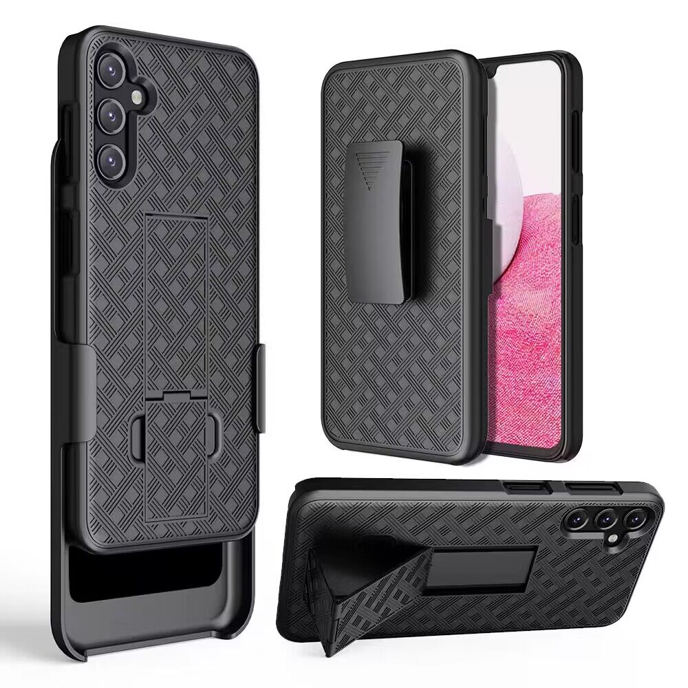 for iphone 15 plus weave premium 3in1 combo holster kickstand case cover black