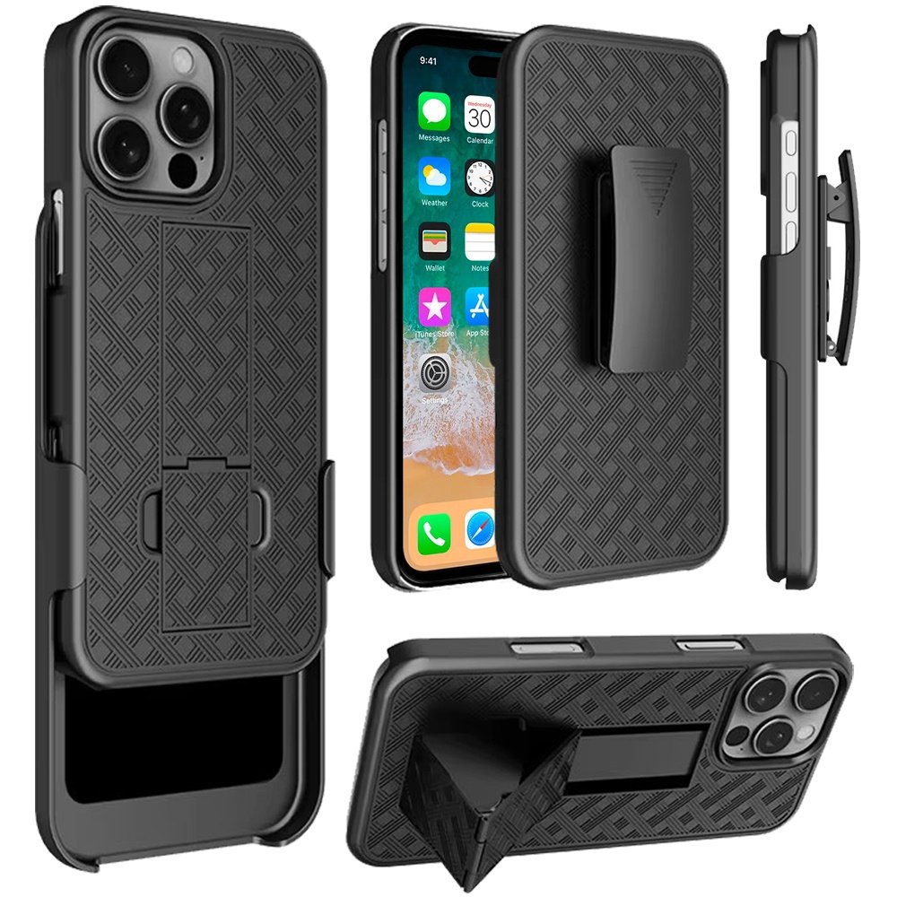 for iphone 16 pro max 6.9 inch weave premium 3in1 combo holster kickstand case cover black