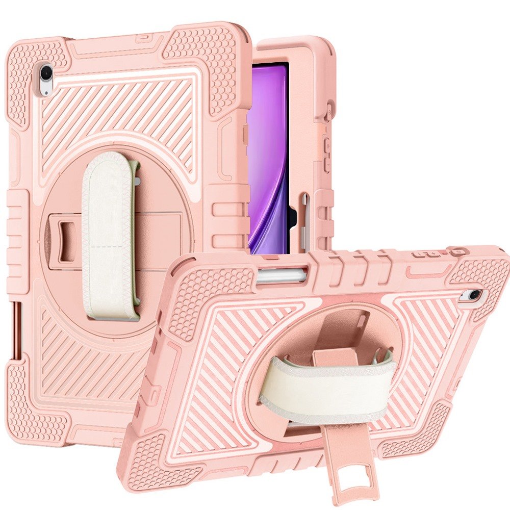 for apple ipad air 13 (m3) 2025 / air 13inch 2024 3in1 multi functional tablet case for hand shoulder pencil & stand rose gold