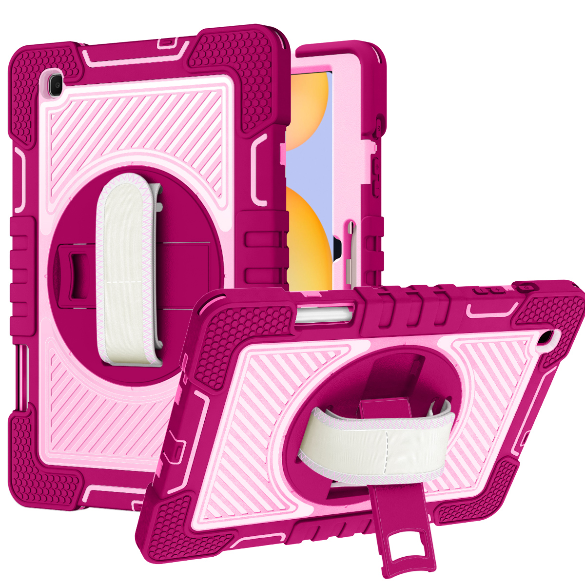 for samsung galaxy tab s9 / s9fe / s10fe 10.2 inch 3in1 multi functional tablet case for hand shoulder pencil & stand rose pink/pink