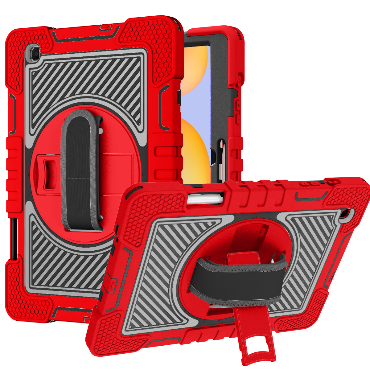 for samsung galaxy tab s9 / s9fe / s10fe 10.2 inch 3in1 multi functional tablet case for hand shoulder pencil & stand red