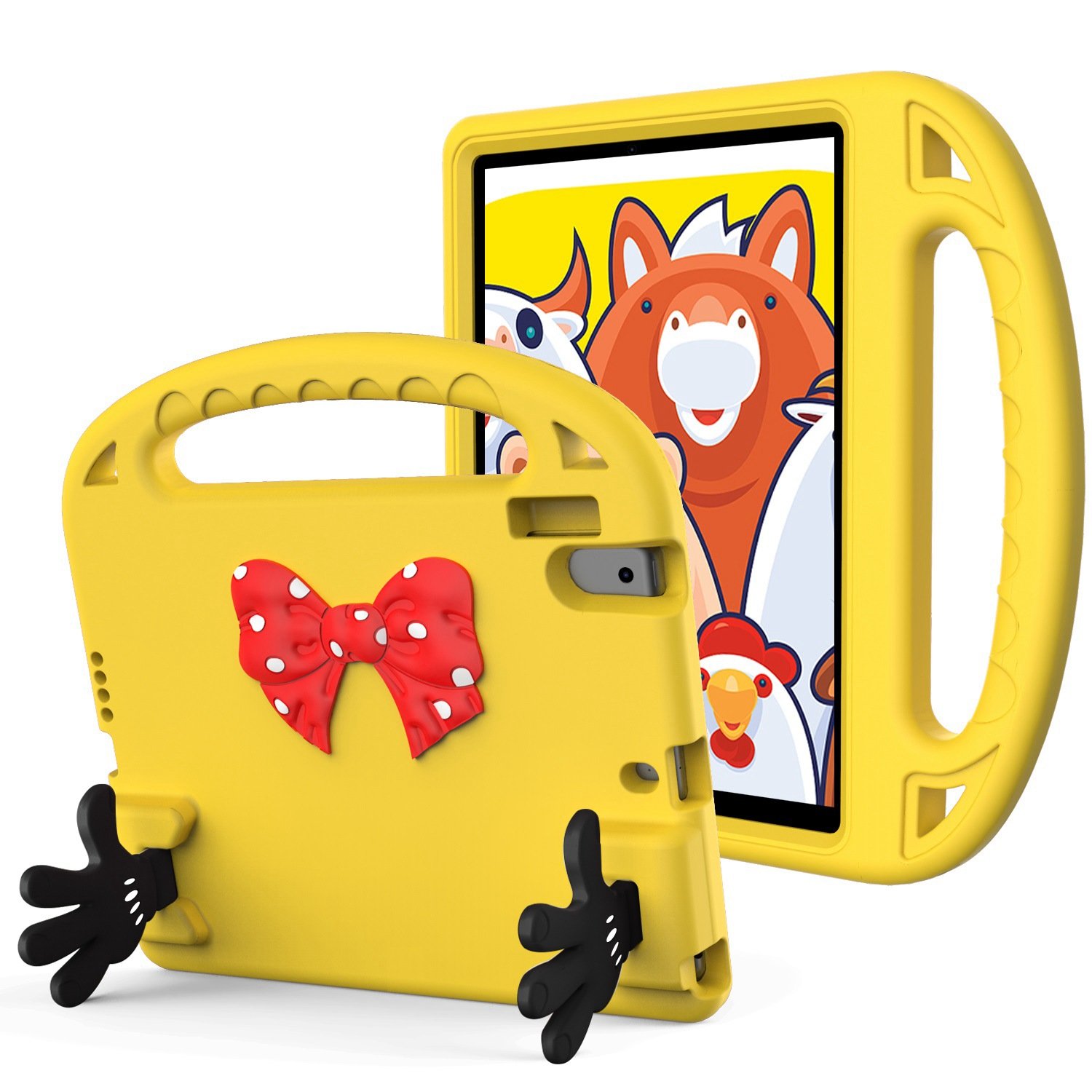 for apple new ipad 9.7 inch bow hands kickstand tablet case cover yellow