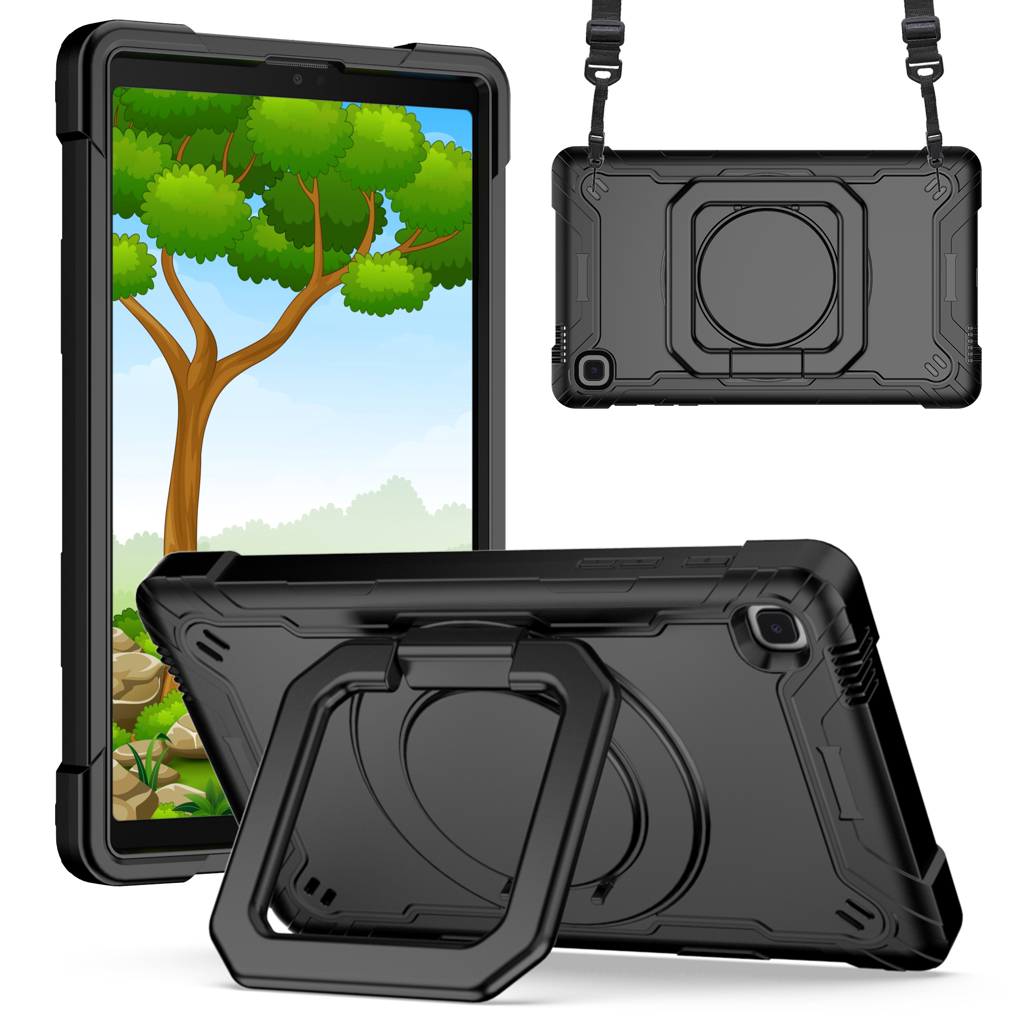 for samsung galaxy tab a7 lite 8.7 inch (t220 t225) tablet tough hybrid rotating 360 degree kickstand black+black