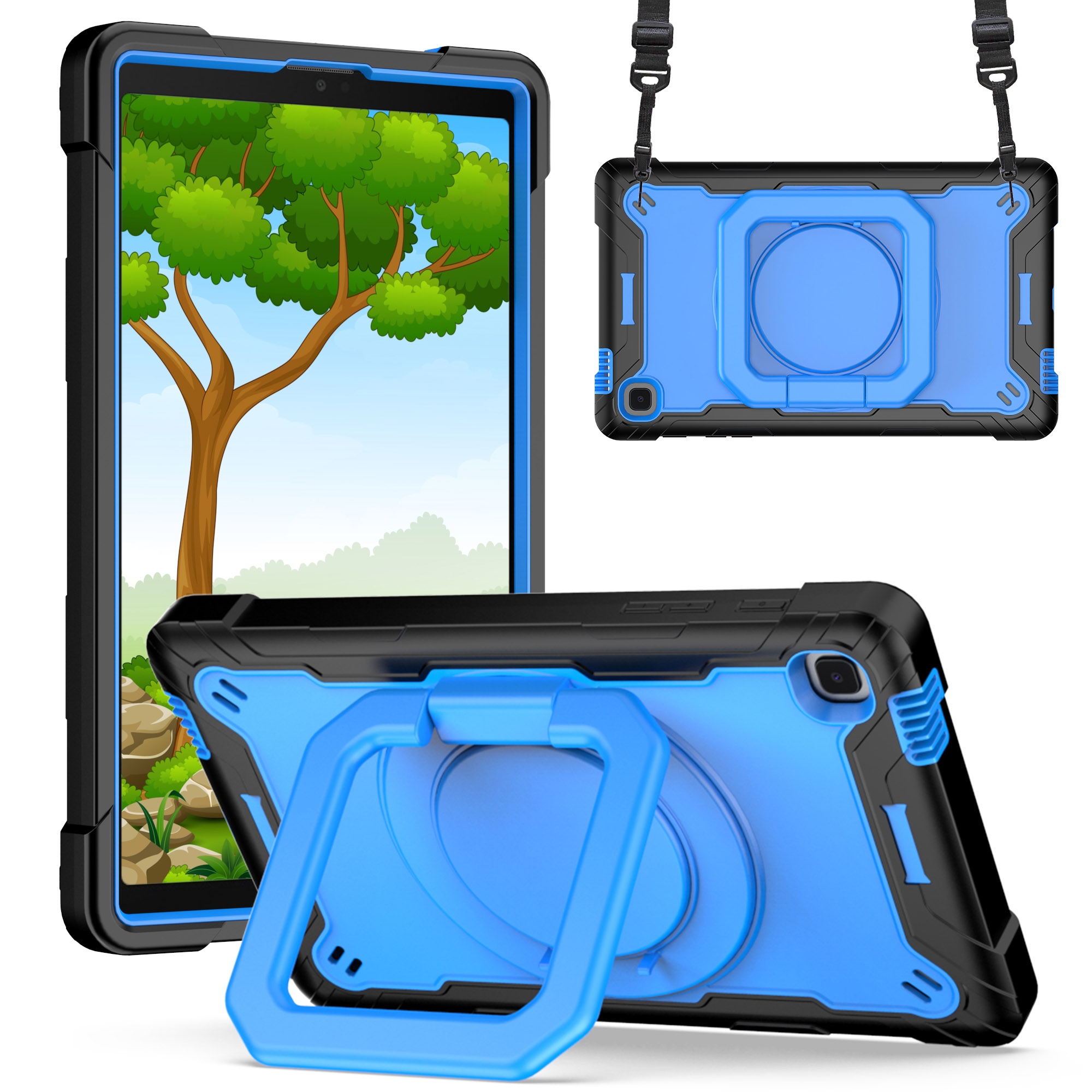 for samsung galaxy tab a7 lite 8.7 inch (t220 t225) tablet tough hybrid rotating 360 degree kickstand black+blue