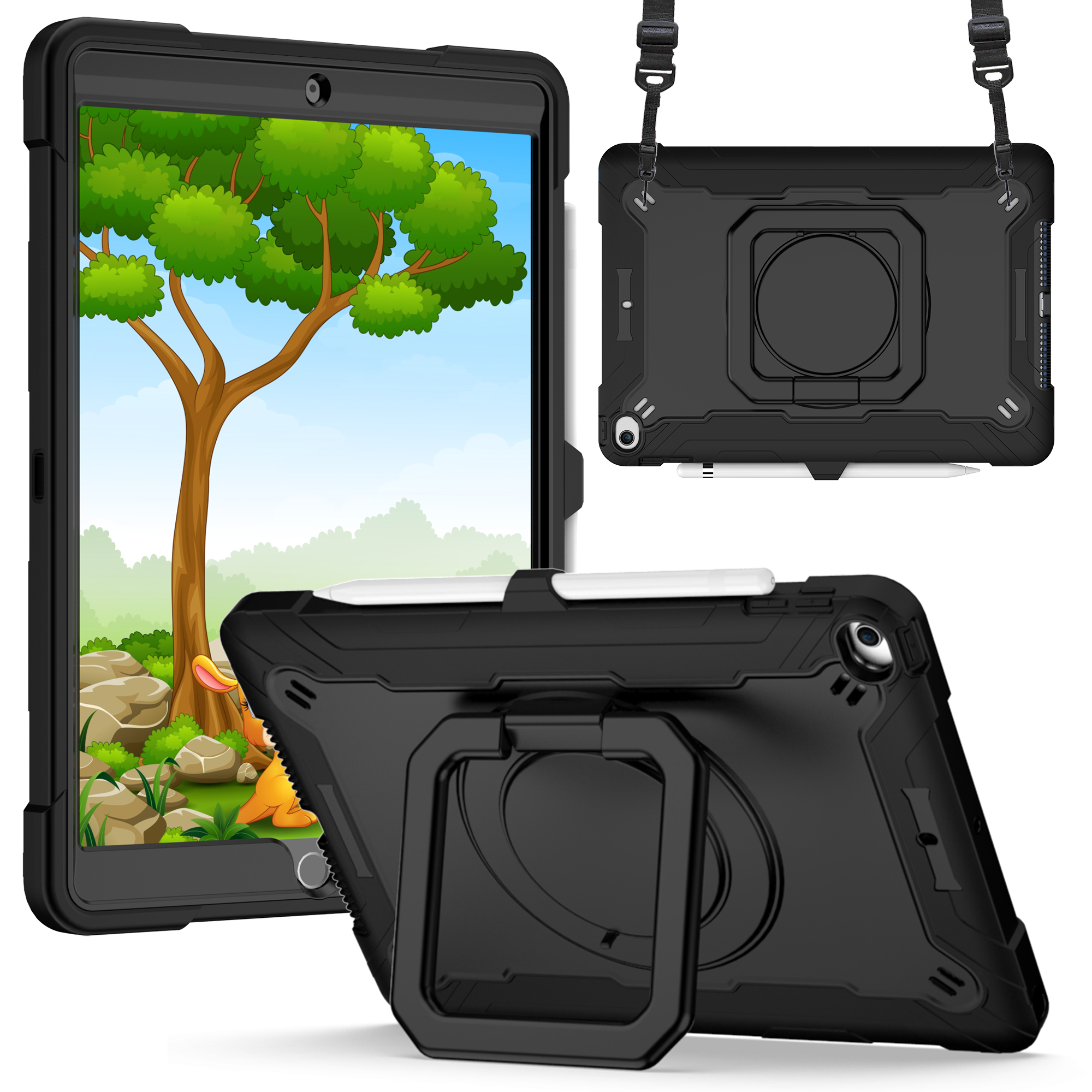 for samsung galaxy tab s9 / s9fe / s10fe tablet tough hybrid rotating 360 degree kickstand black+black