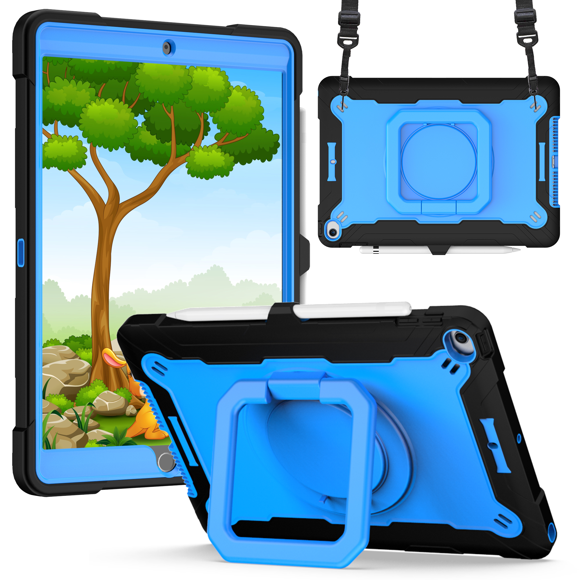 for apple ipad (a16) 2025 / ipad 10th gen 10.9 inch tablet tough hybrid rotating 360 degree kickstand black+blue