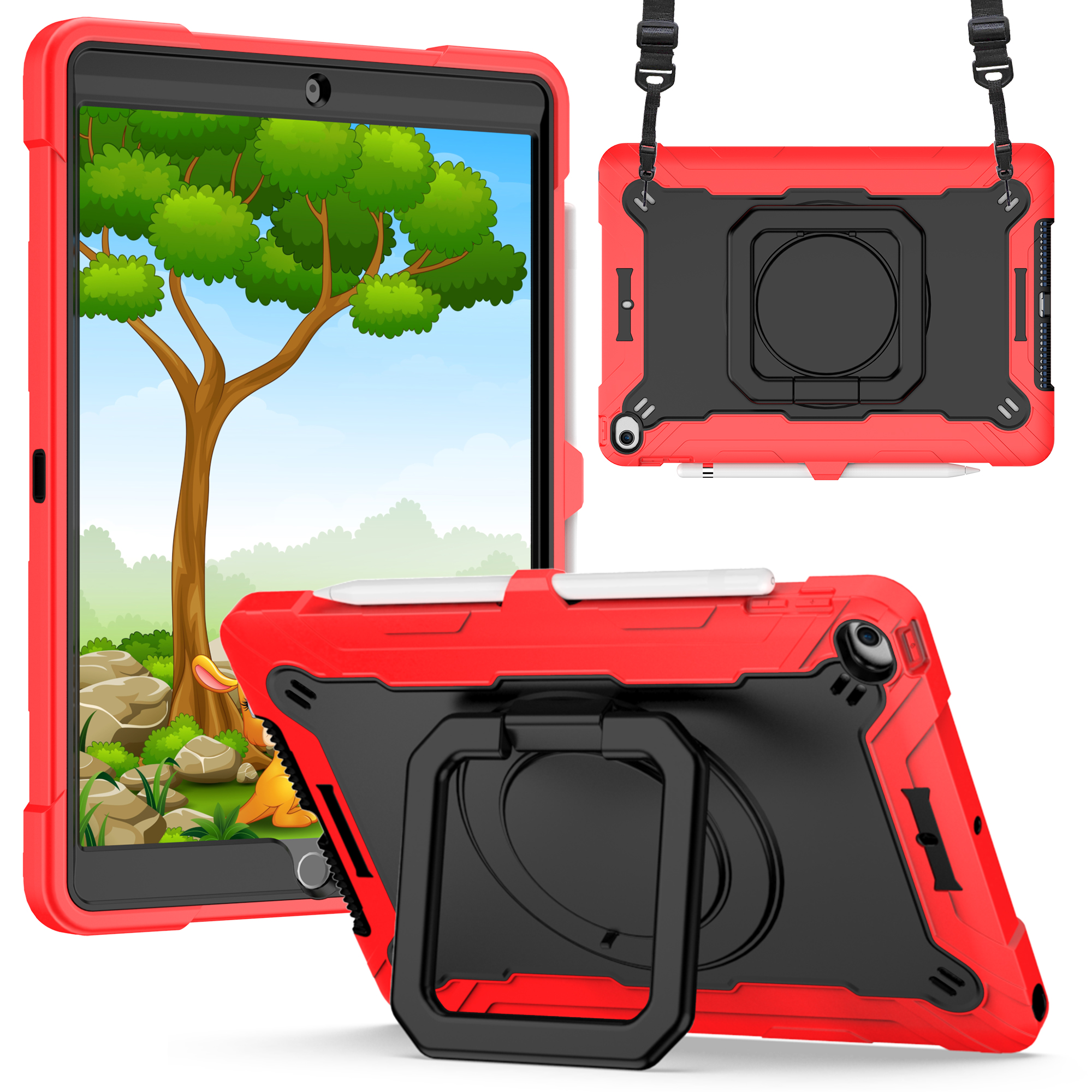 for samsung galaxy tab s9 / s9fe / s10fe tablet tough hybrid rotating 360 degree kickstand red+black
