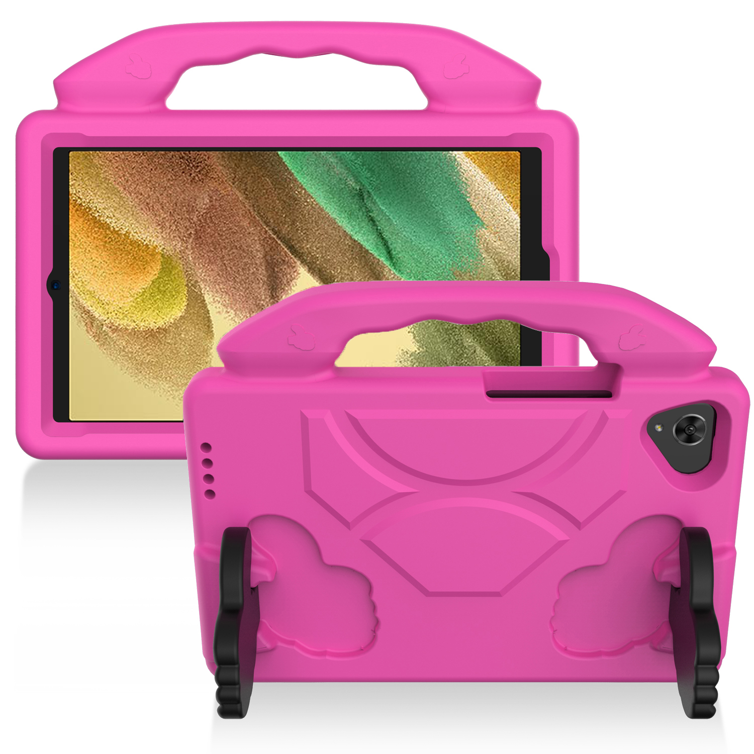 for samsung galaxy tab a7 lite 8.7 inch (t220 t225) thumbs up kickstand shockproof tablet case cover hot pink