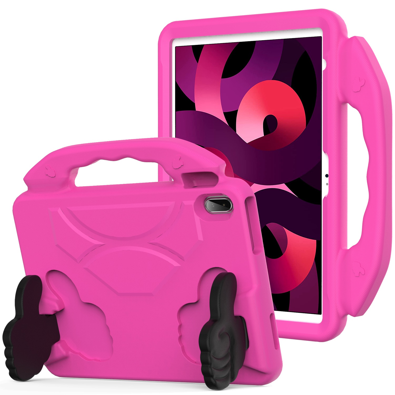 for samsung galaxy tab s9 / s9fe / s10fe thumbs up kickstand shockproof tablet case cover hot pink