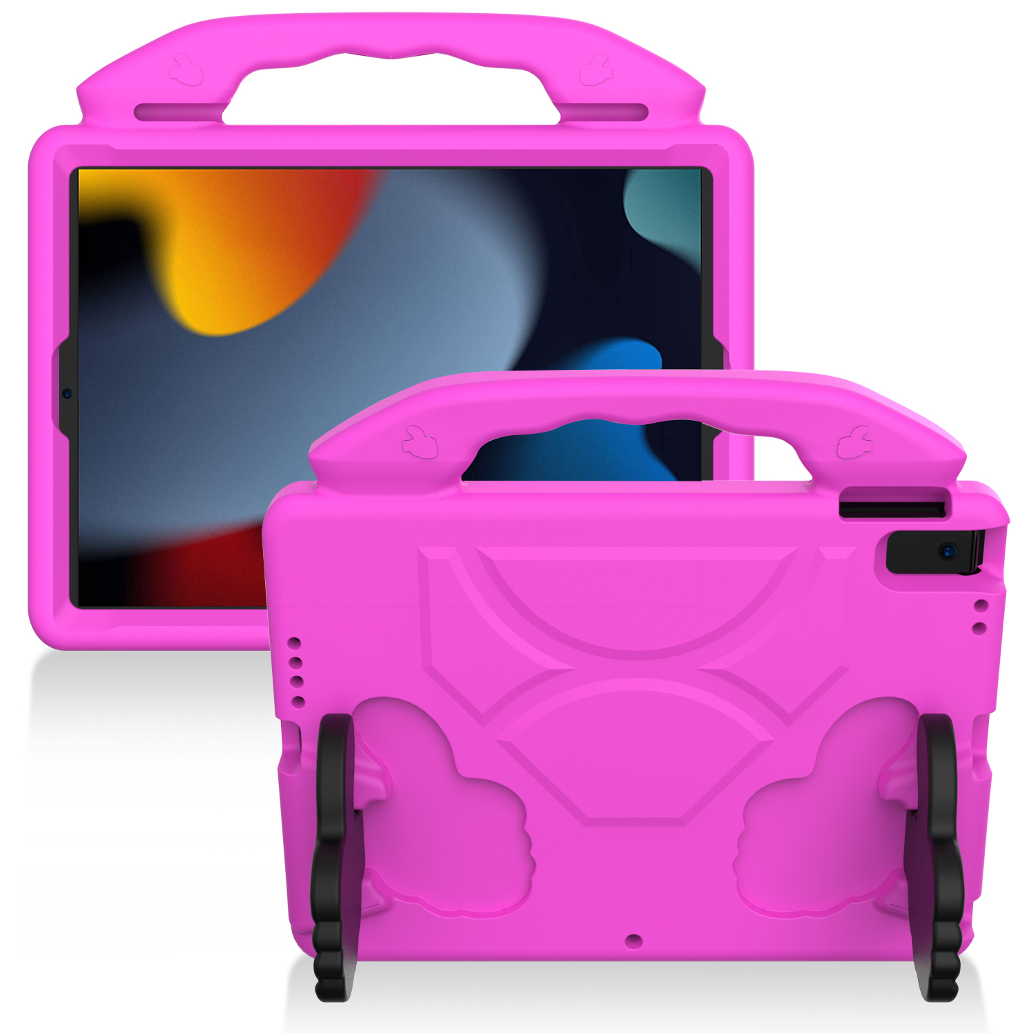 for apple ipad 9.7 inch thumbs up kickstand shockproof tablet case cover hot pink