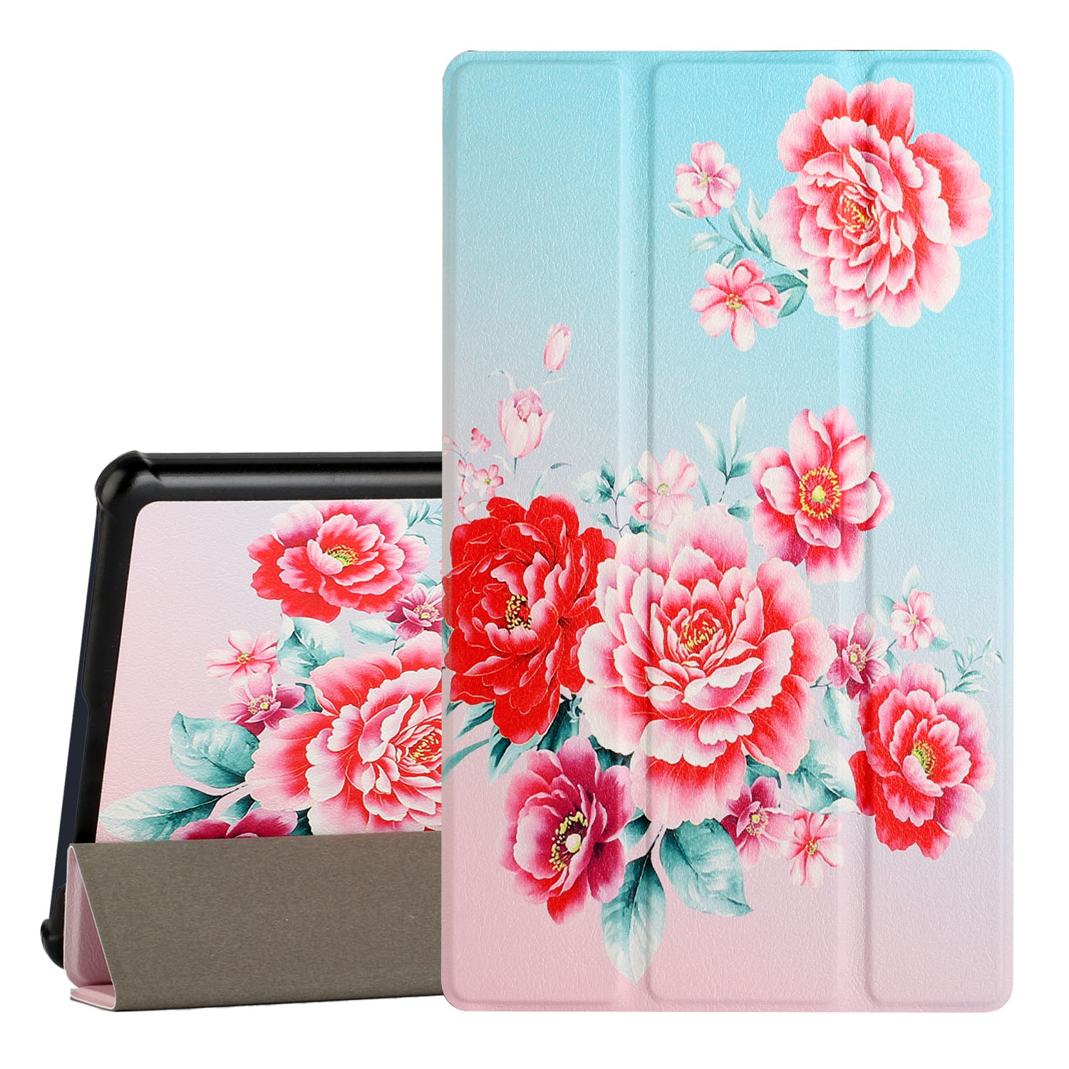 for samsung galaxy tab a7 lite 8.7 inch trifold magnetic closure pu leather case cover blooming flowers