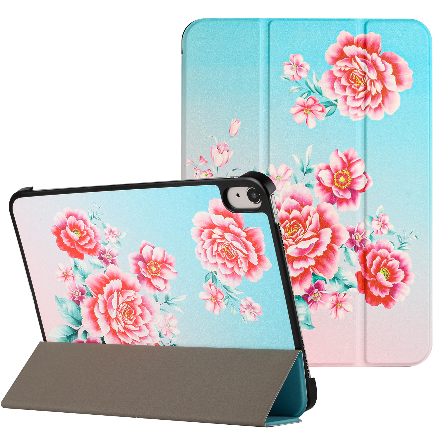 for samsung galaxy tab s9 / s9fe / s10fe trifold magnetic closure pu leather case cover blooming flowers