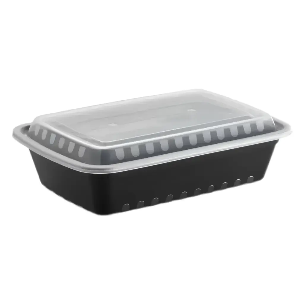 38 Oz Black PP Plastic Rectangular Containers with Clear Lid  150/case