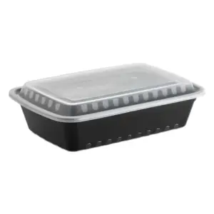 38 Oz Black PP Plastic Rectangular Containers with Clear Lid 150/case