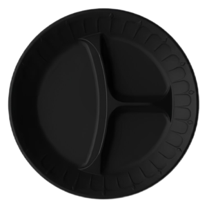 Foam Pak 8" Black Disposable Foam Plate 3 Compartment. 500/case