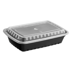 28 Oz Black PP Plastic Rectangular Containers with Clear Lid. 150/case