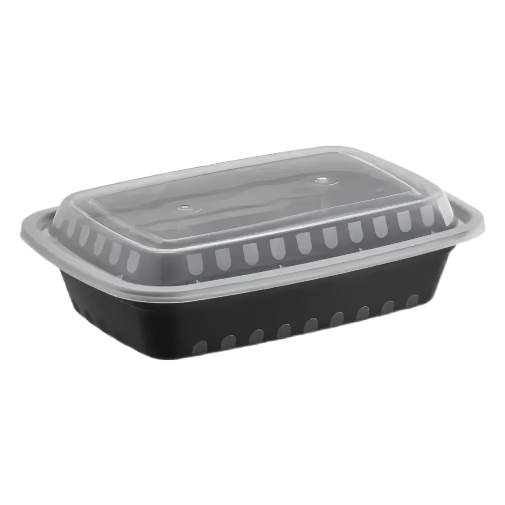 24 Oz Black PP Plastic Rectangular Containers with Clear Lid.  150/case