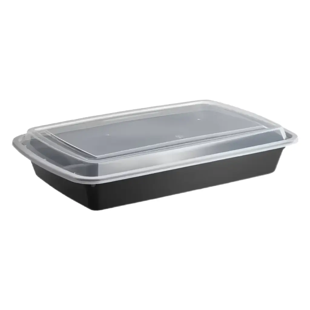 58 Oz Black PP Plastic Rectangular Containers with Clear Lid   150/case