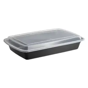 58 Oz Black PP Plastic Rectangular Containers with Clear Lid 150/case