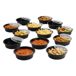 Black PP Plastic Round Containers with Clear Lids