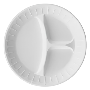Foam Pak 10" White Disposable Foam Plate 3 Compartment. 500/case
