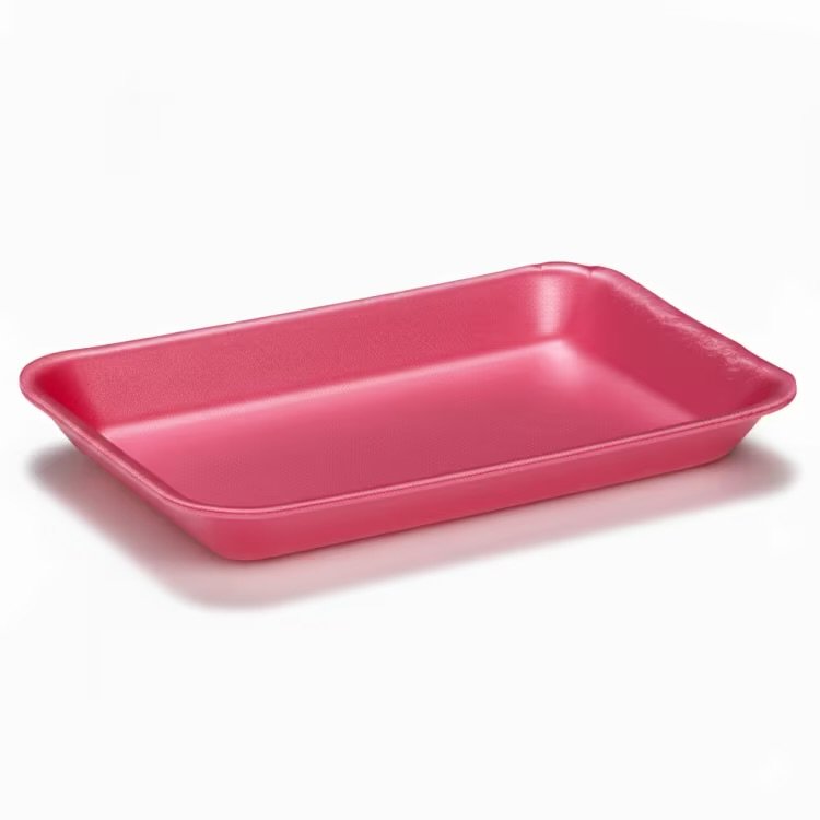 2 Dark Rose Rectangular Foam Meat Tray.  500/case