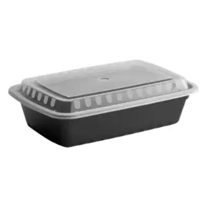 39 Oz 3-Compartment Black PP Plastic Rectangular Containers with Clear Lid. 150/case