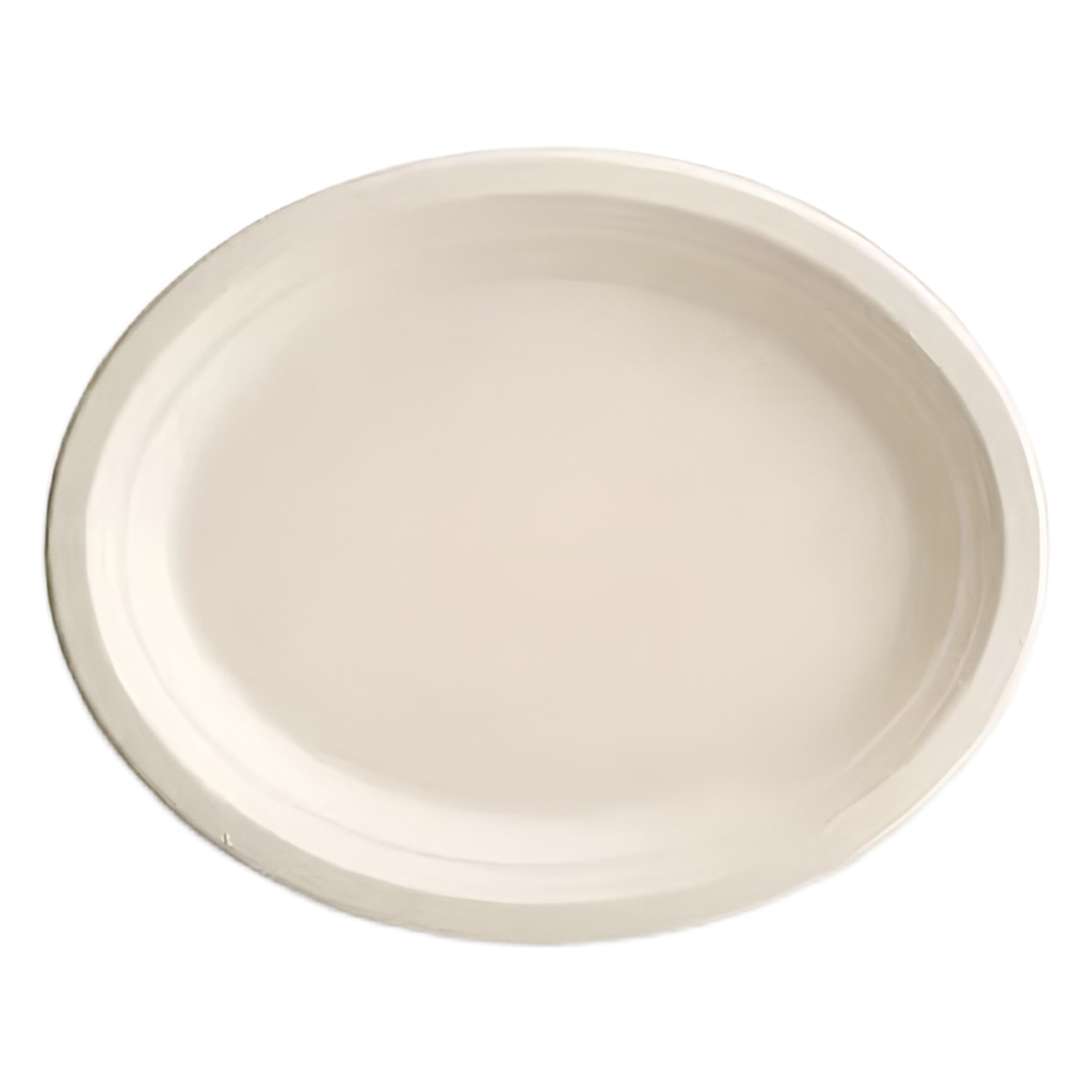 12.5" Oval Compostable Sugarcane Bagasse Plate. 500/case