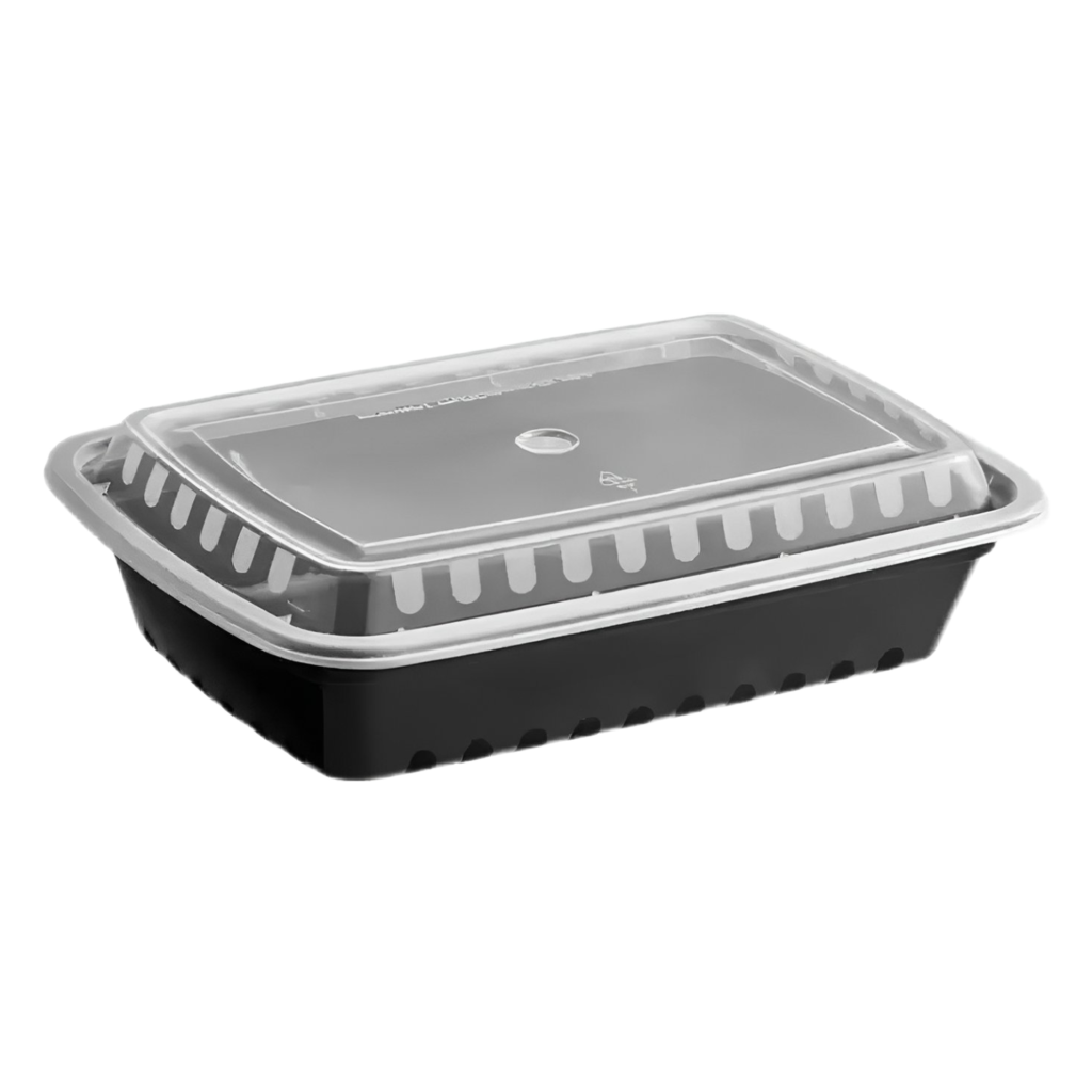32 Oz Black PP Plastic Rectangular Containers with Clear Lid.  150/case