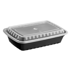 32 Oz Black PP Plastic Rectangular Containers with Clear Lid. 150/case