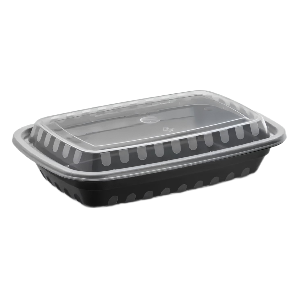 16 Oz Black PP Plastic Rectangular Containers with Clear Lid.  150/case