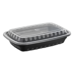 16 Oz Black PP Plastic Rectangular Containers with Clear Lid. 150/case